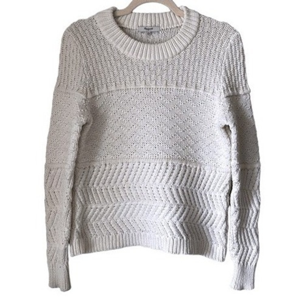 S3 Madewell Sweater Mixed Stitch Cream Crewneck Boho Textured Knit